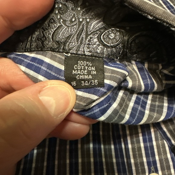 English Laundry Men's Long Sleeve Blue Checked 16 34/35 Flip Cuff Handsome - Picture 5 of 11